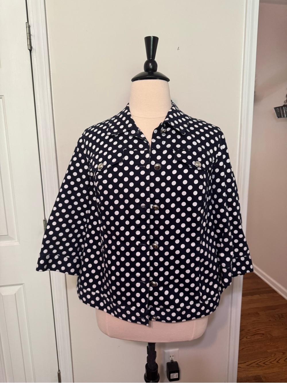 CJ Banks Navy and White Polka Dot Jacket